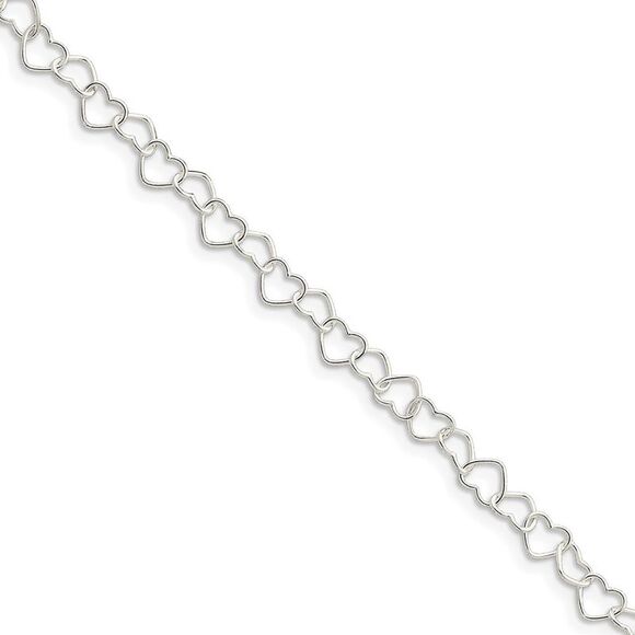 Sterling Silver Chain of Hugging Hearts Anklet, 10 Inch - Picture 1 of 4